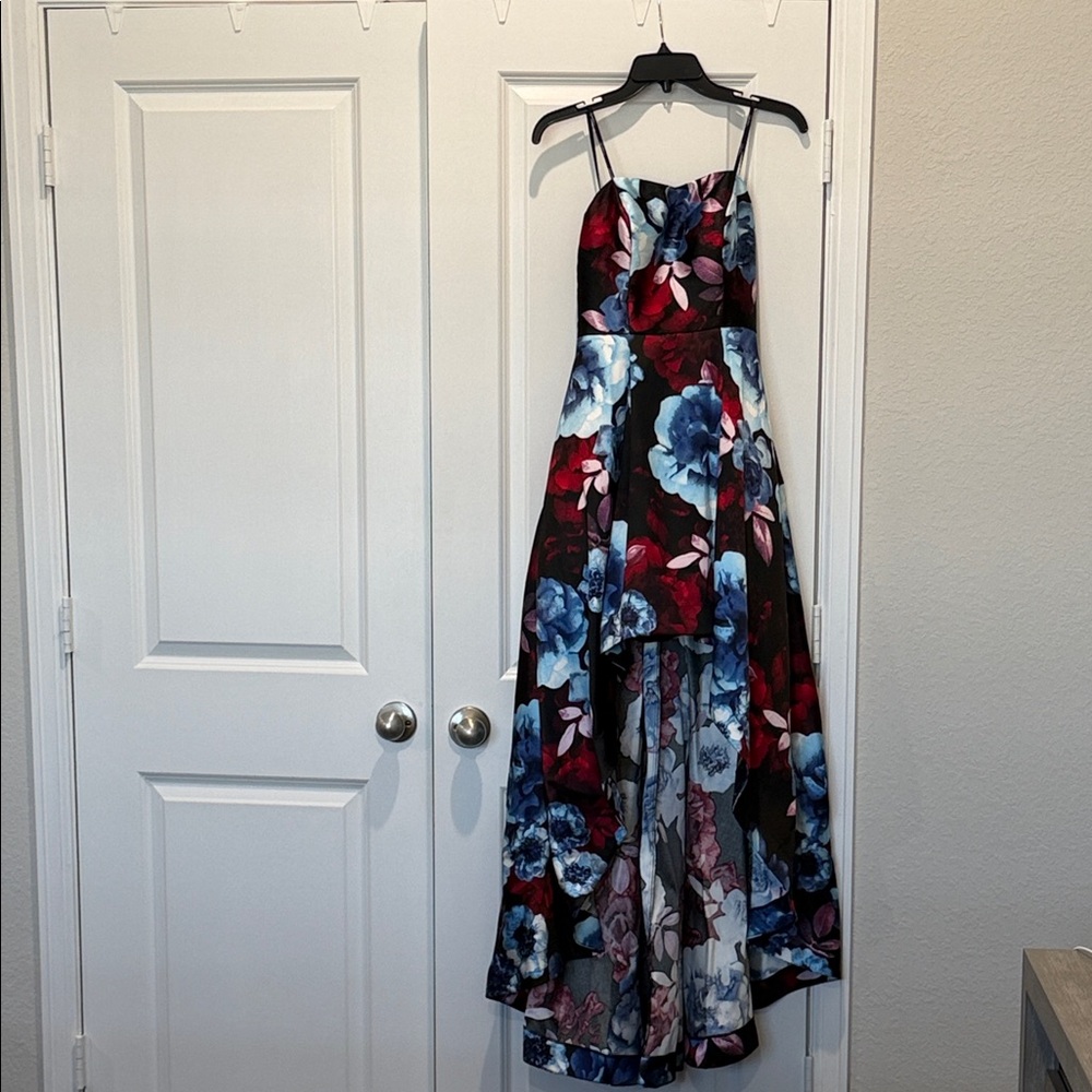 Speechless Black and Blue Floral High Low Dress